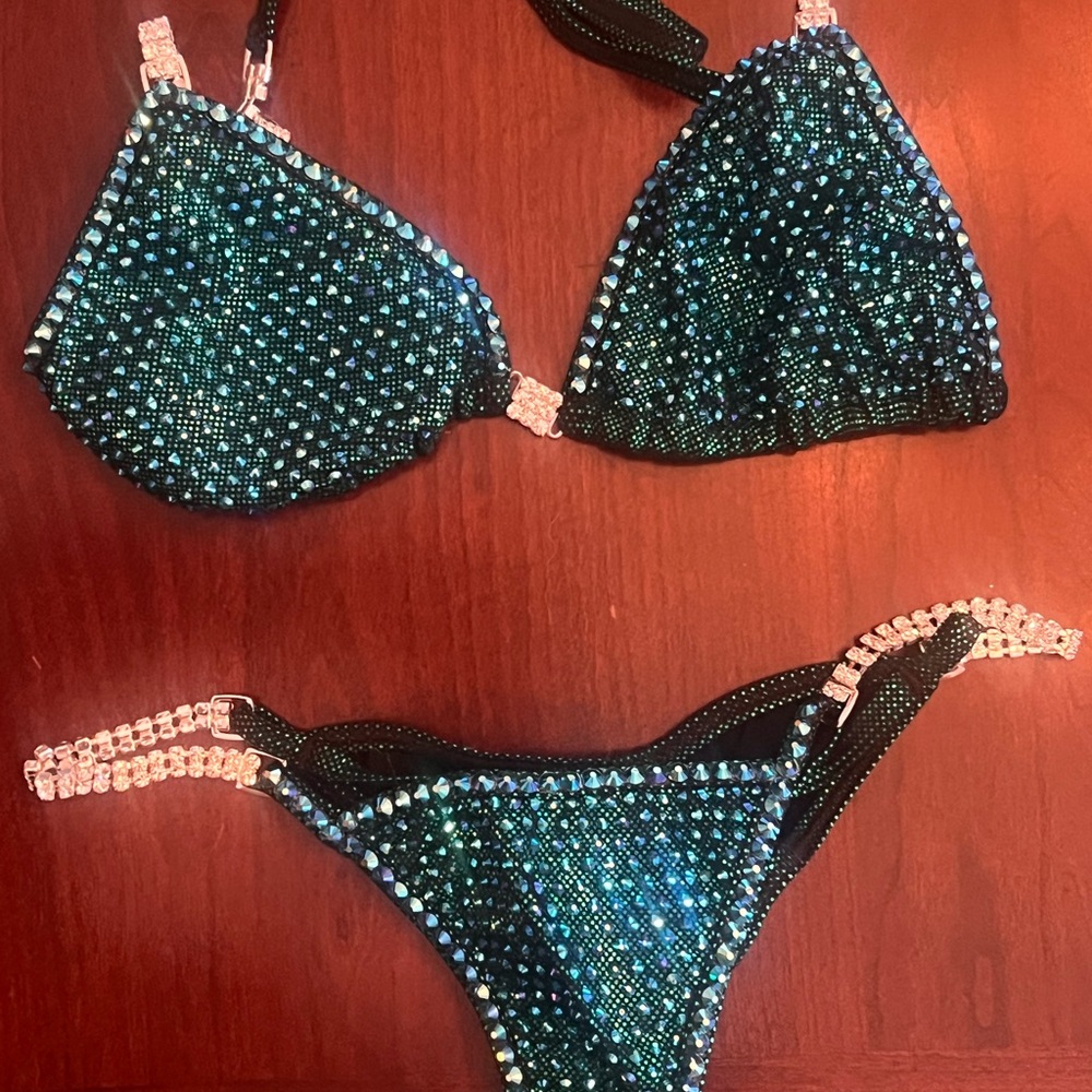 Sparkling Teal Rhinestone Bikini Set